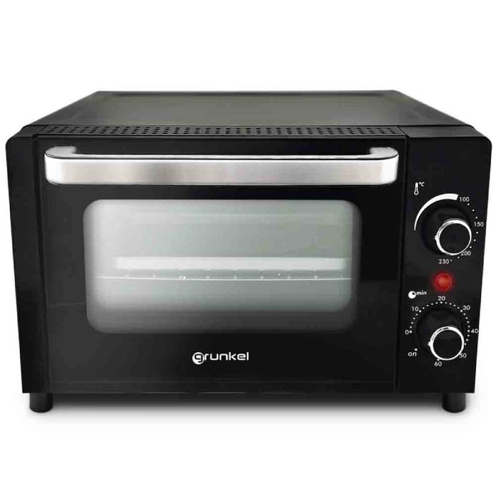 Grunkel HR-10MINI - Horno Eléctrico de Sobremesa Multifunción, 10 Litros, 800W, Temperatura 100-230°C, Temporizador 60 Min, Resistencias Inox, Negro